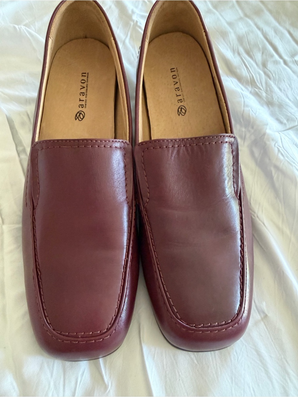 Aravon by New Balance Women's Burgundy Leather Slip-On Comfort Loafers